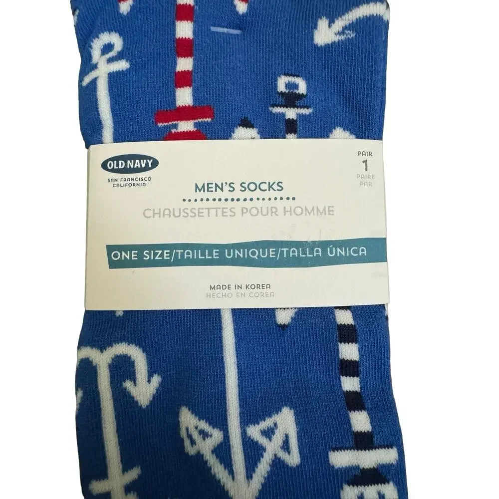 Old Navy Men’s Socks Anchors Boating Blue Multicolor One Size 1 Pair Novelty NWT